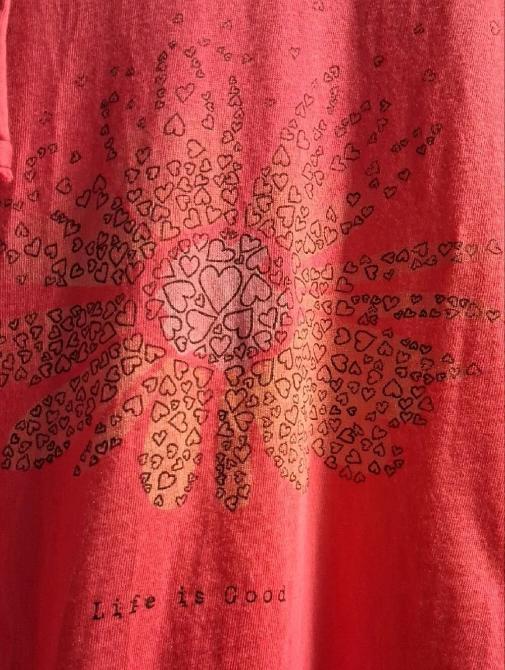 Life Is Good Pink V-Neck Hoodie with Floral Sunburst Graphic